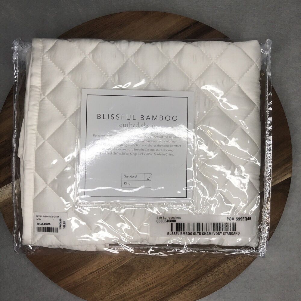 Soft Surroundings New in PKG Blissful Bamboo Quilted Pillow Sham Standard Ivory - Picture 2 of 2